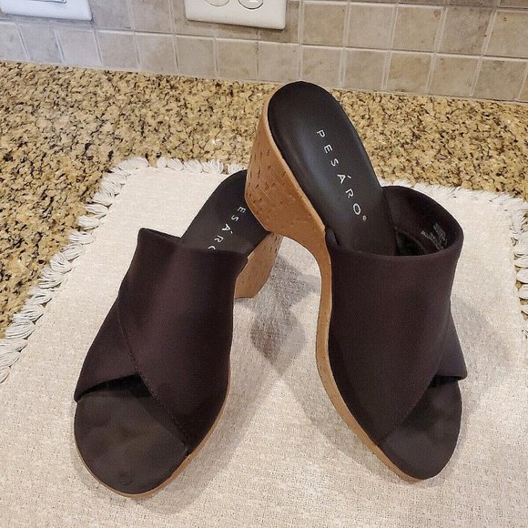 Pesaro Cork Wedge Platform Slip On Shoes Dark Brown ~ Size 7 1/2 - Picture 1 of 5